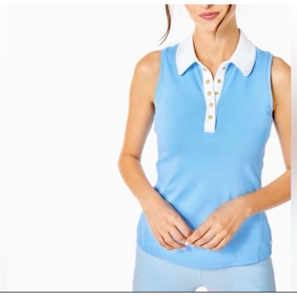 NWT LILLY PULITZER SIZE MEDIUM LUXLETIC IMARA POLO TOP *BLUE PERI* GOLF CASUAL - Picture 2 of 12